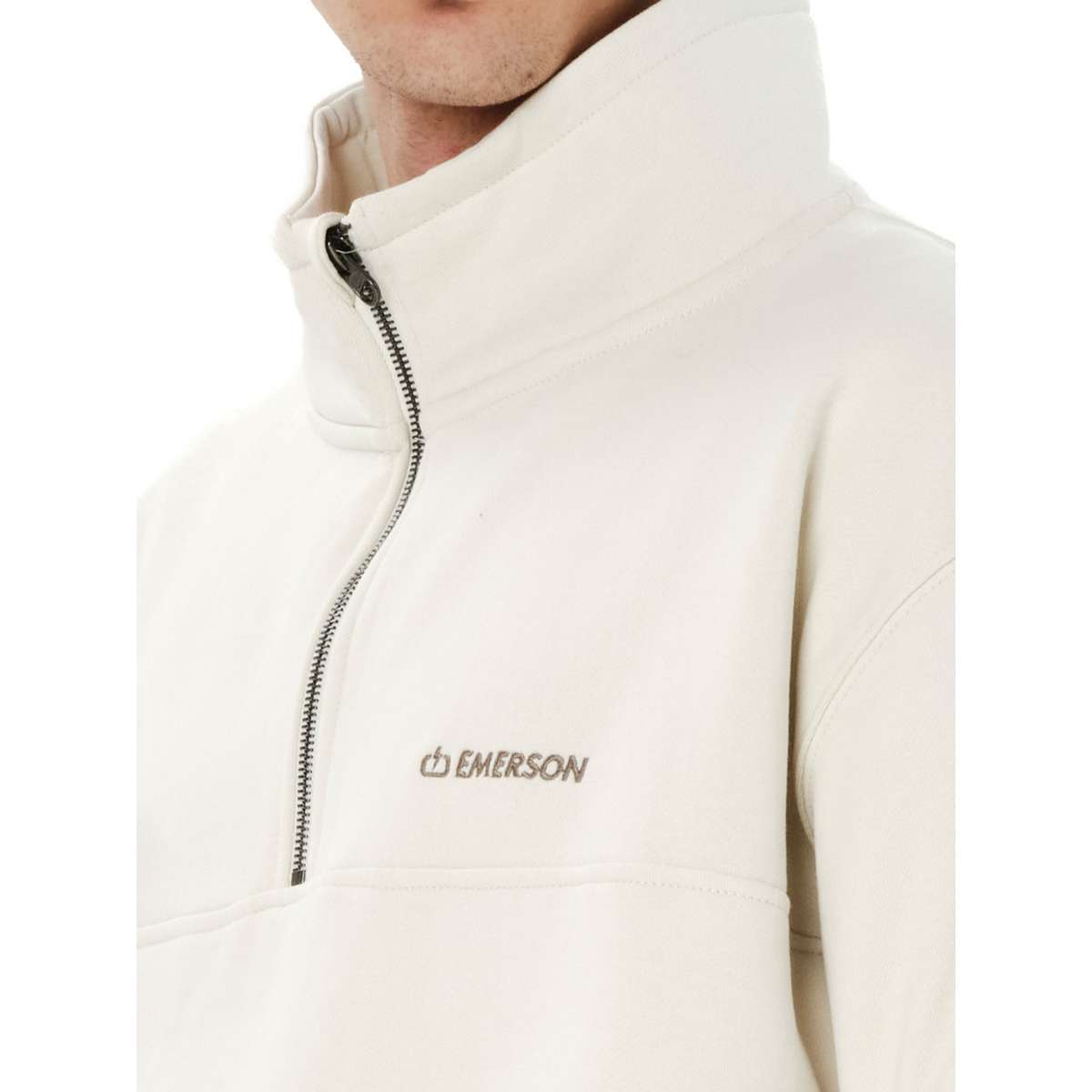 EMERSON MEN’S REGULAR FIT COTTON LOGO HALF-ZIP HOODIE CLAY WHITE