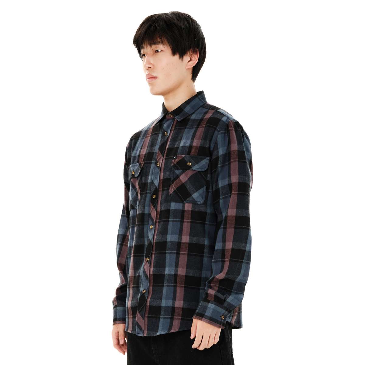 EMERSON MEN’S CHECKERED FLANNEL SHIRT REGULAR FIT DUSTY BLUE/PLUM