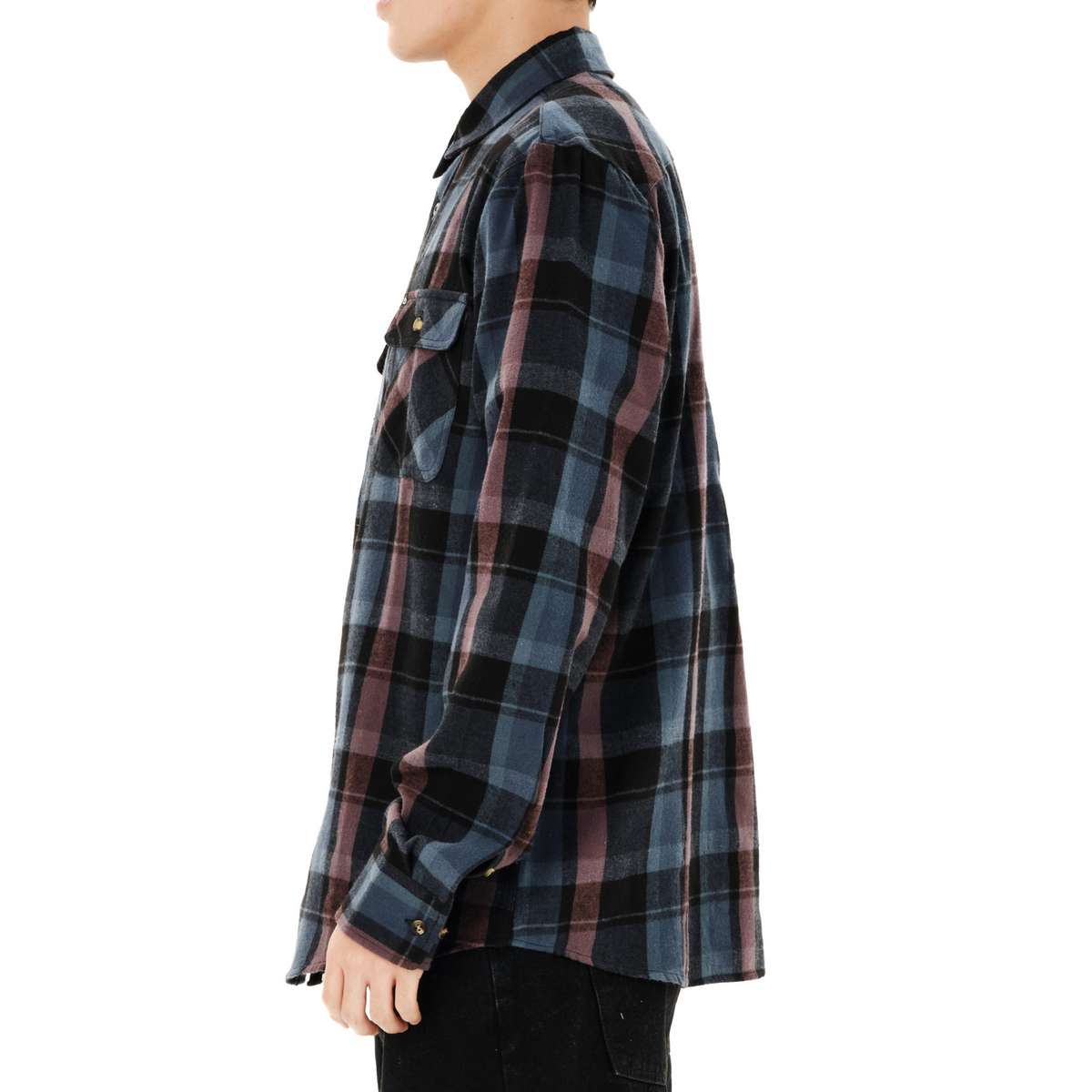 EMERSON MEN’S CHECKERED FLANNEL SHIRT REGULAR FIT DUSTY BLUE/PLUM