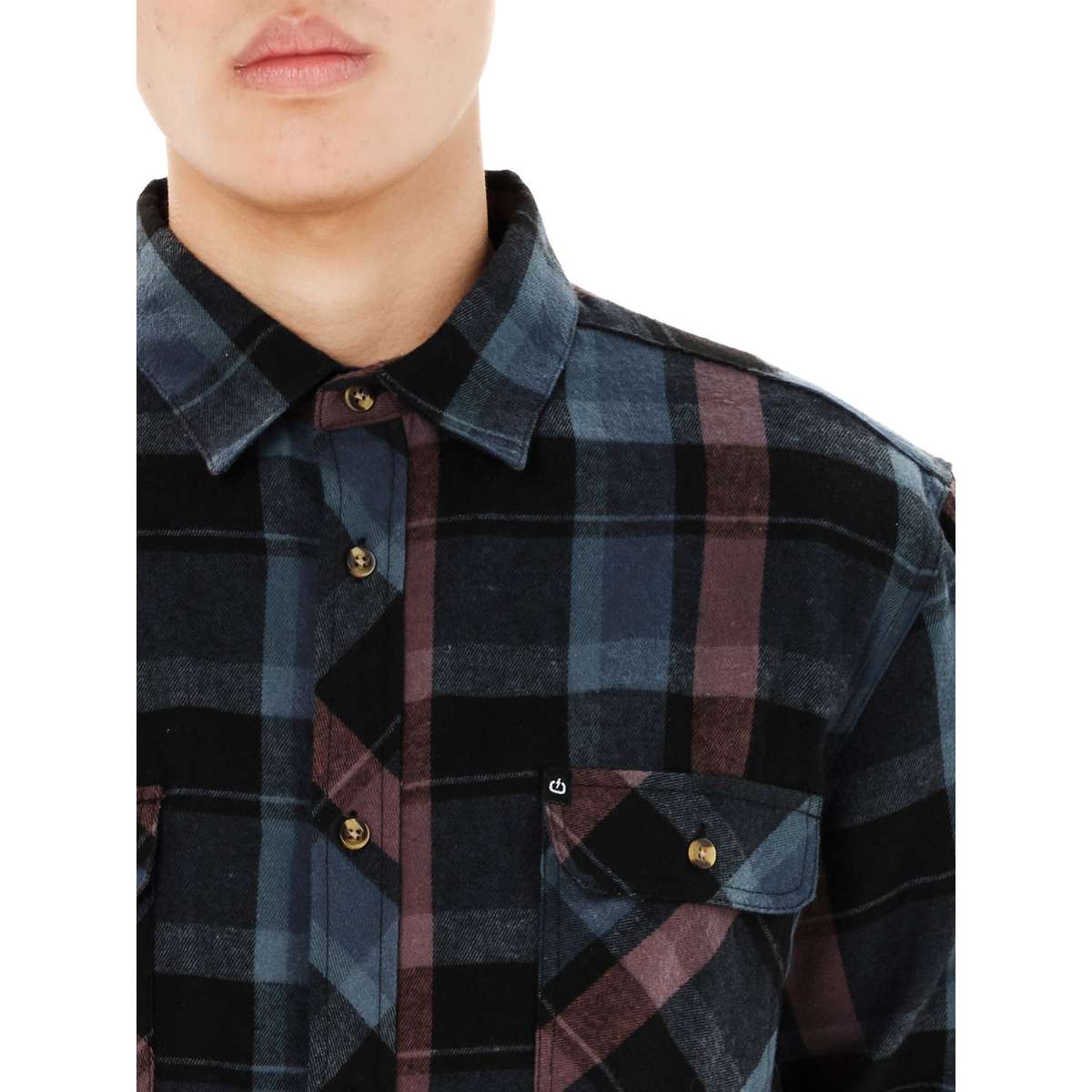 EMERSON MEN’S CHECKERED FLANNEL SHIRT REGULAR FIT DUSTY BLUE/PLUM