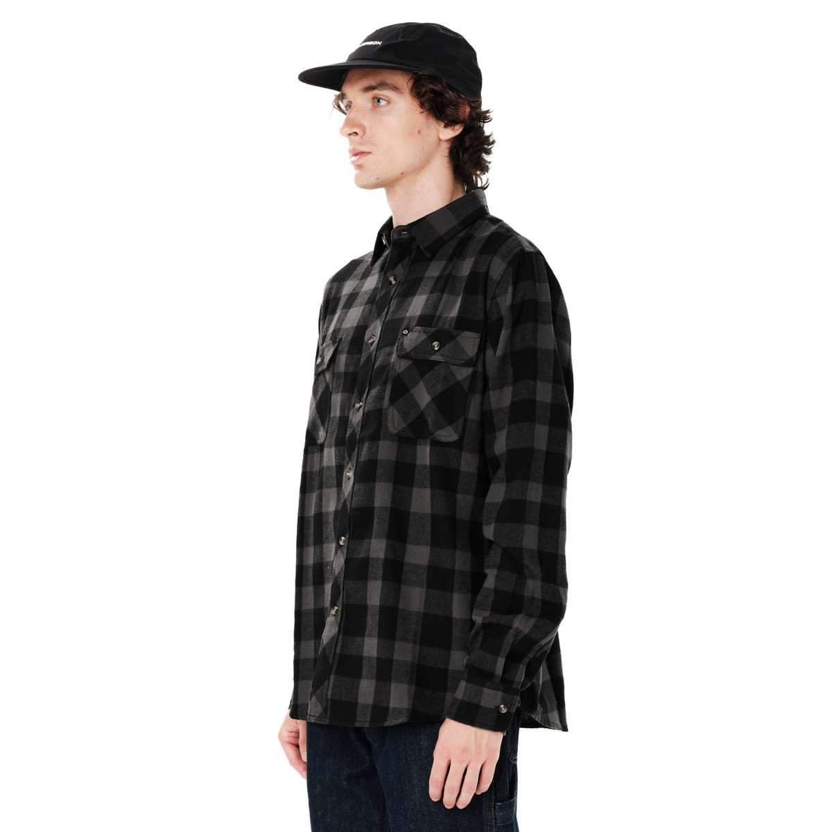 EMERSON MEN’S CHECKERED FLANNEL SHIRT REGULAR FIT PINE GREY/BLACK