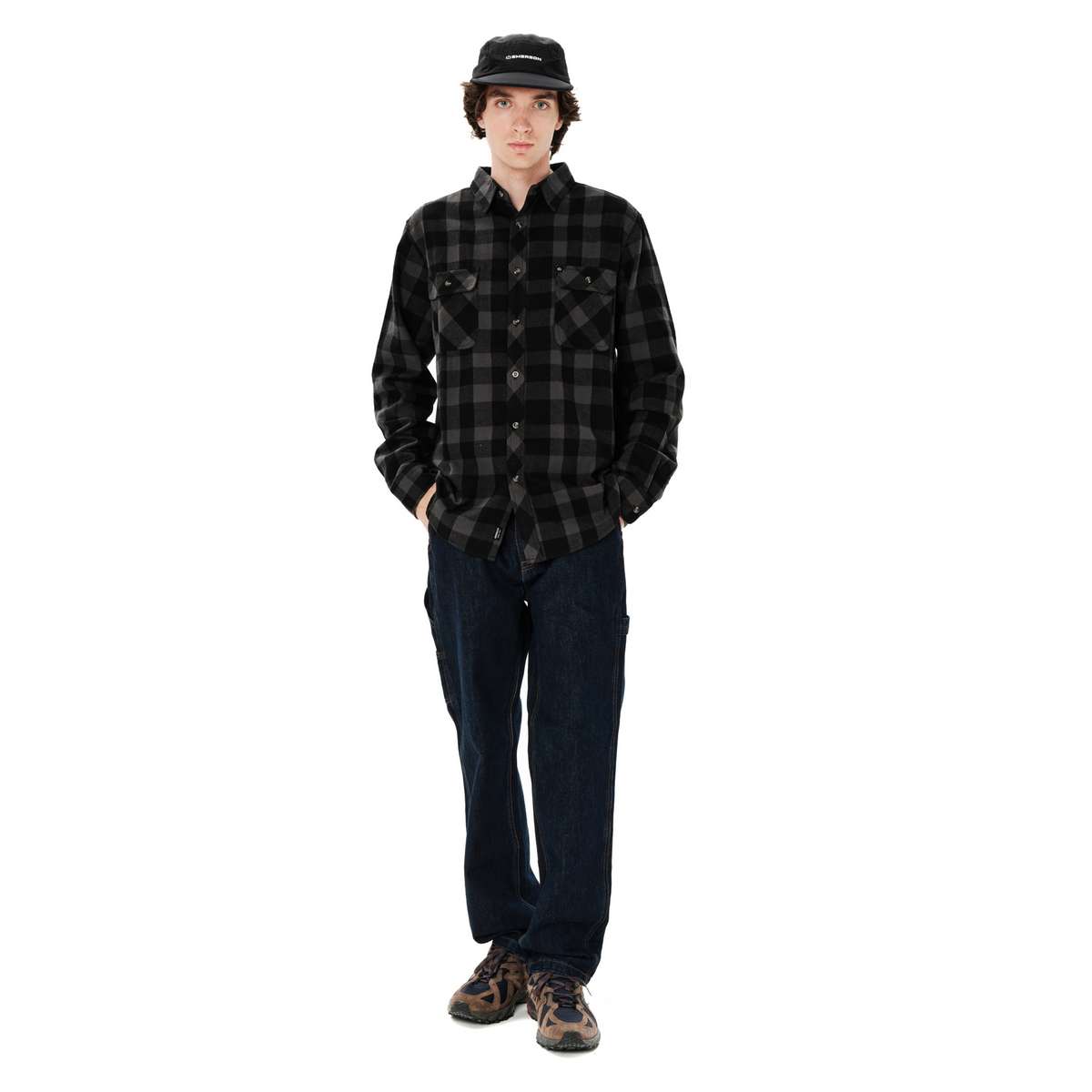 EMERSON MEN’S CHECKERED FLANNEL SHIRT REGULAR FIT PINE GREY/BLACK