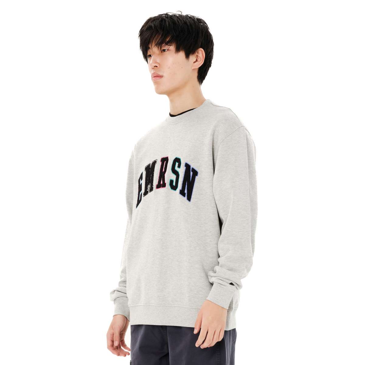 EMERSON MEN’S CLASSIC CREW NECK SWEATSHIRT REGULAR FIT COTTON GREY