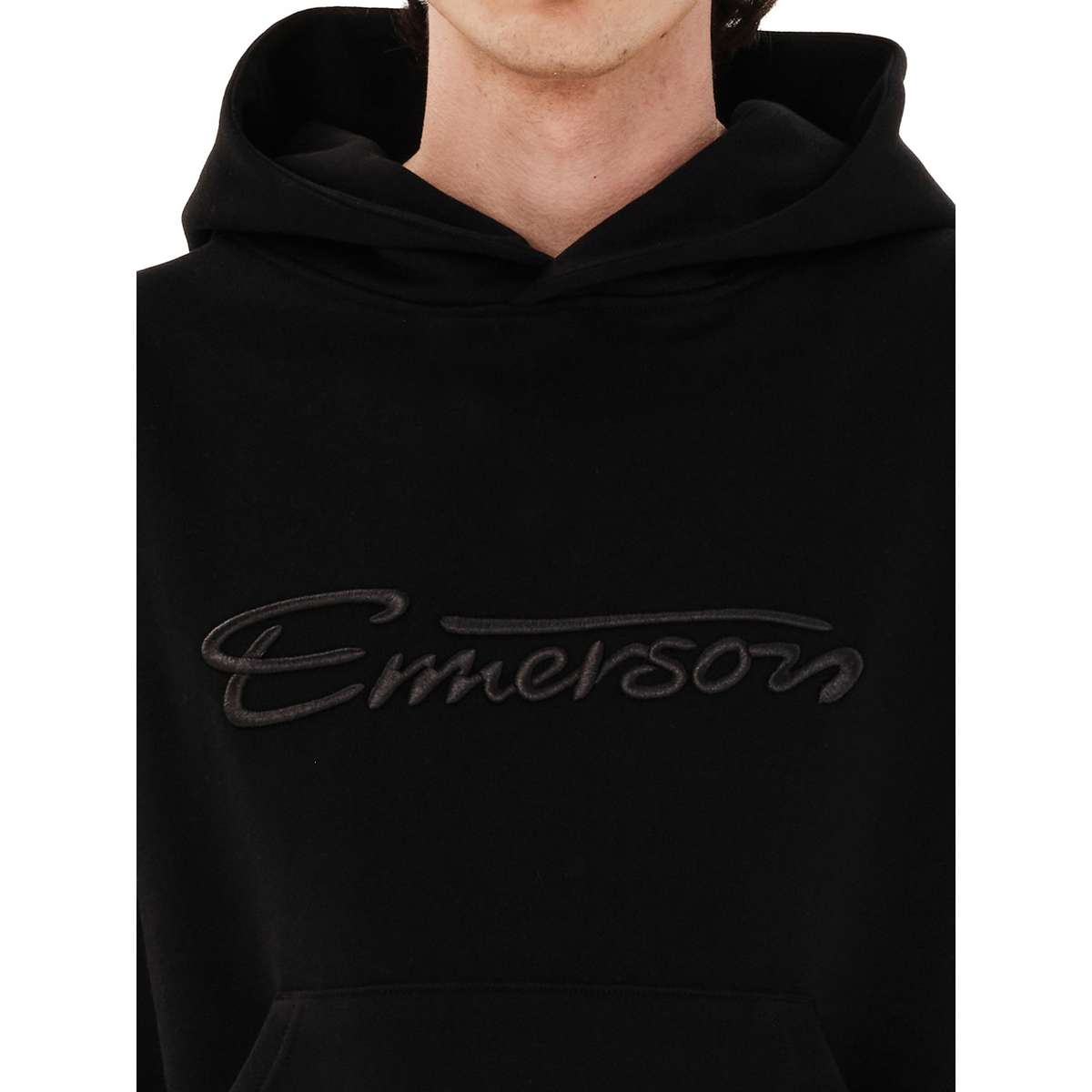 EMERSON MEN’S LOGO RELAXED FIT COTTON SWEATSHIRT HOODIE BLACK
