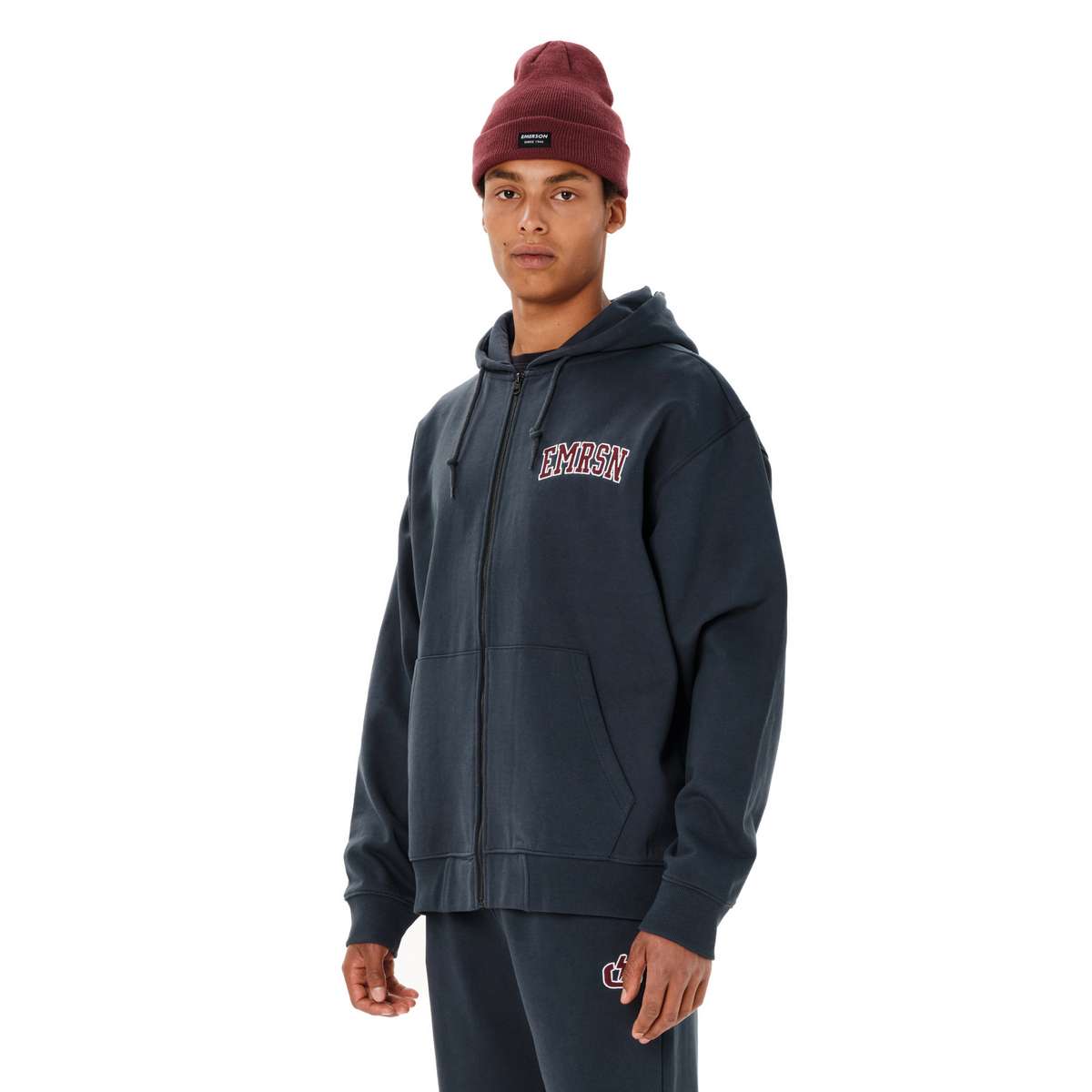 EMERSON MEN’S FULL ZIP HOODIE RELAXED FIT COTTON TEAL BLUE - Πράσινο - S