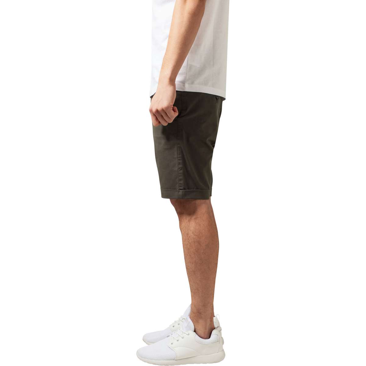 URBAN CLASSICS MEN’S REGULAR FIT COTTON STRETCH TURNUP CHINO SHORTS TB1264 DARK OLIVE