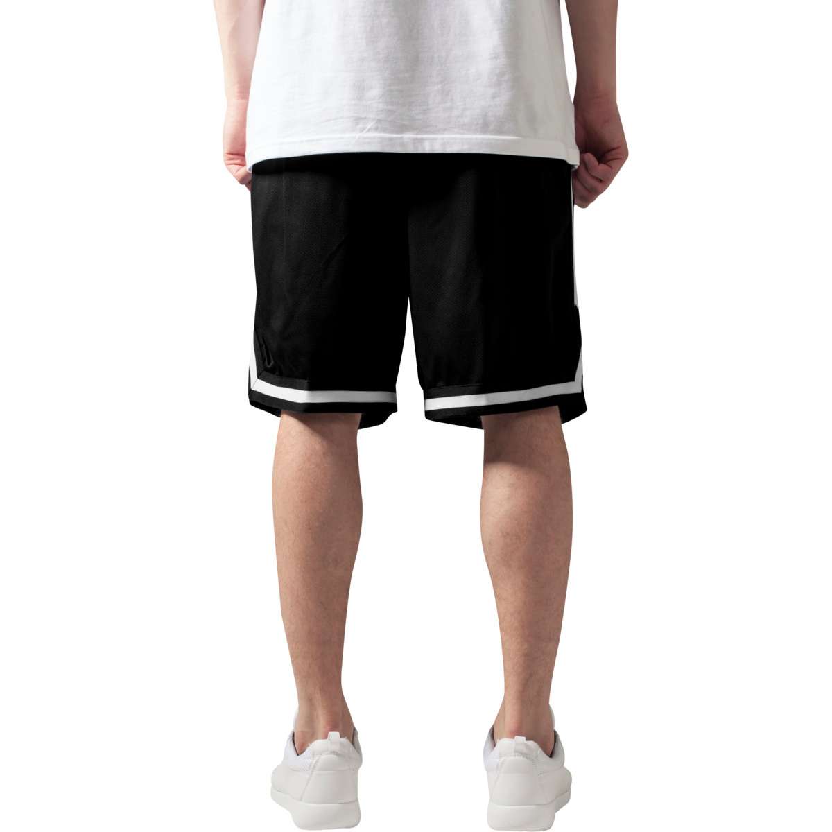 URBAN CLASSICS MEN’S REGULAR FIT POLYESTER STRIPES MESH SHORTS TB243 BLACK / WHITE