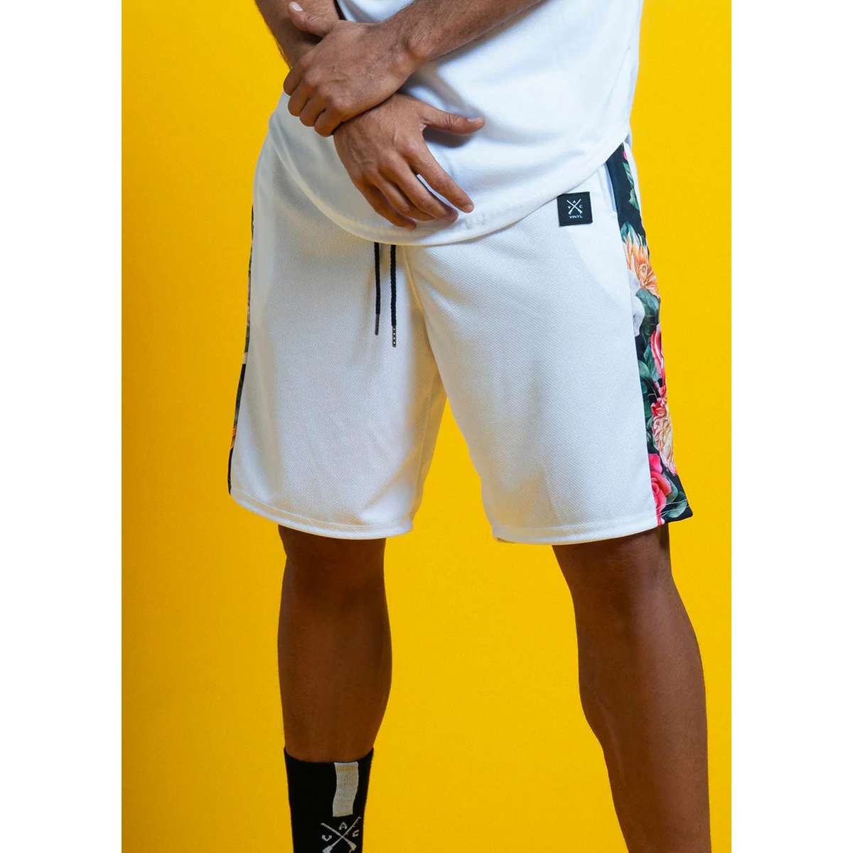 VINYL ART CLOTHING FLORAL STRIPE SHORTS 0053002 WHITE