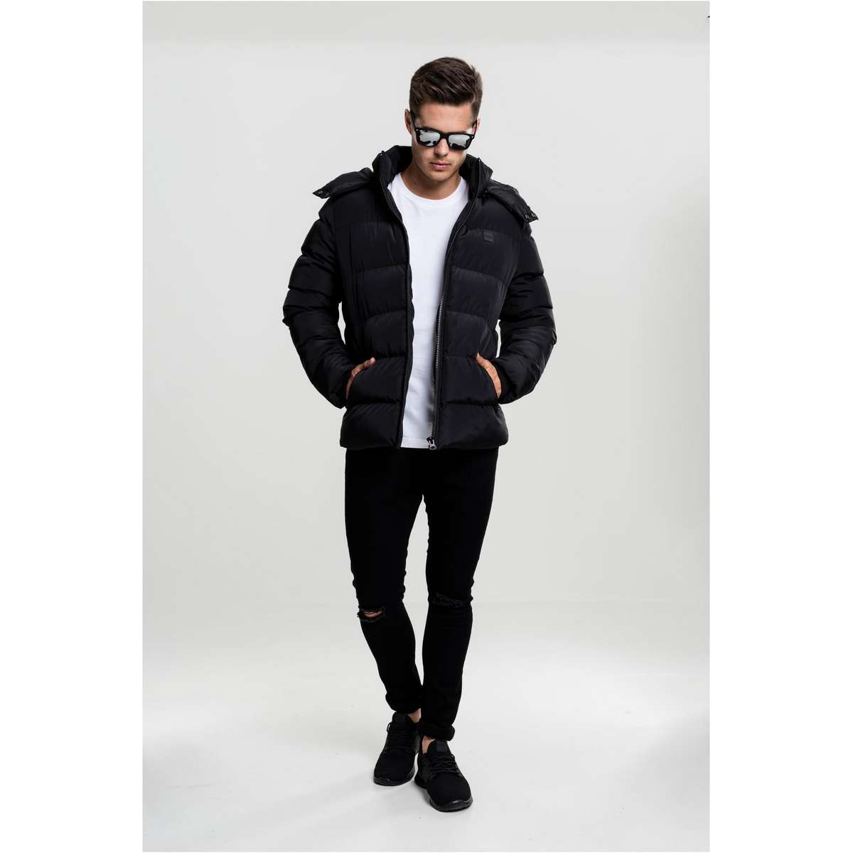 URBAN CLASSICS MEN’S REGULAR FIT POLYESTER HOODED PUFFER JACKET TB1807 BLACK