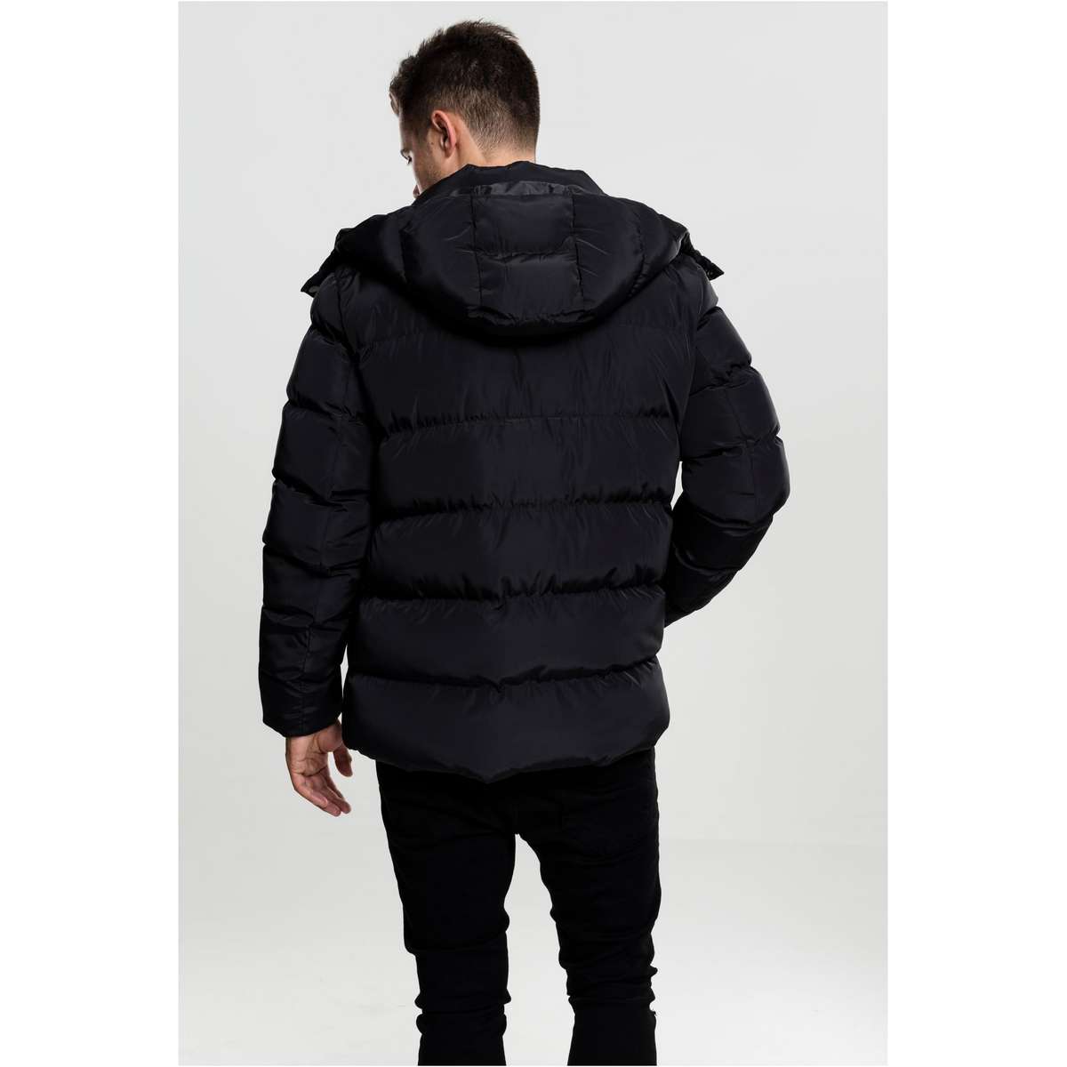 URBAN CLASSICS MEN’S REGULAR FIT POLYESTER HOODED PUFFER JACKET TB1807 BLACK