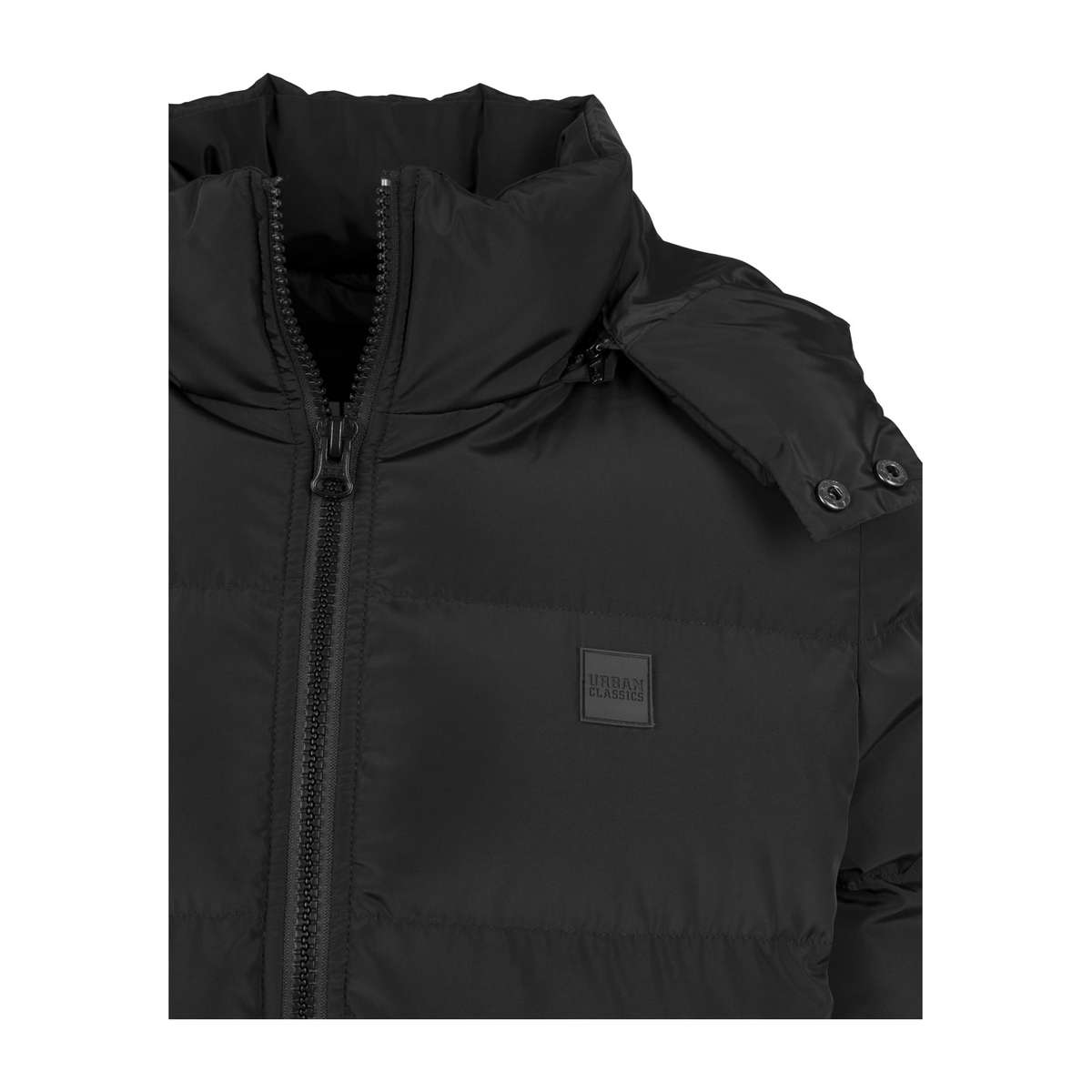 URBAN CLASSICS MEN’S REGULAR FIT POLYESTER HOODED PUFFER JACKET TB1807 BLACK