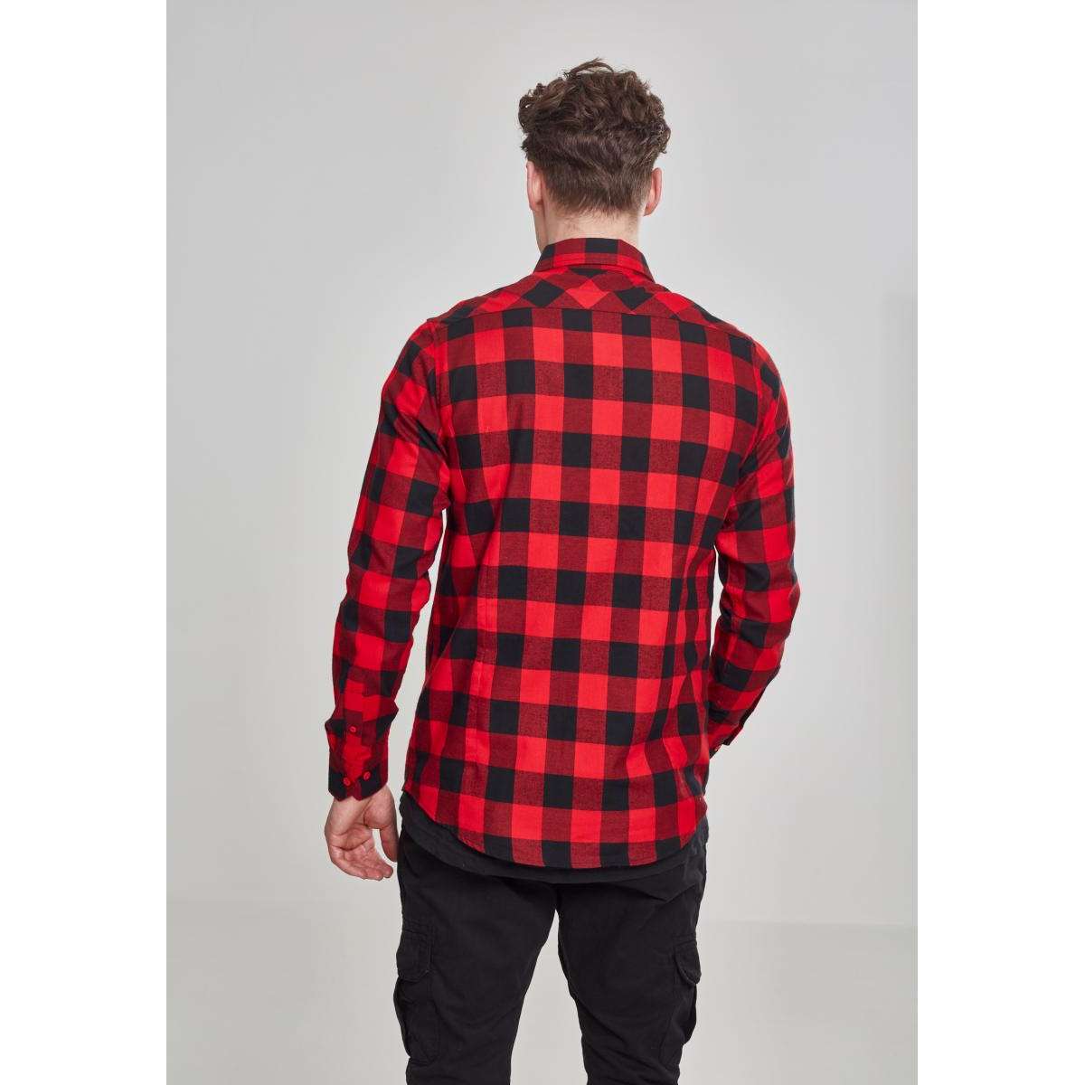 URBAN CLASSICS CHECKED FLANELL SHIRT TB297 BLACK / RED - Μαύρο / Κόκκινο - S