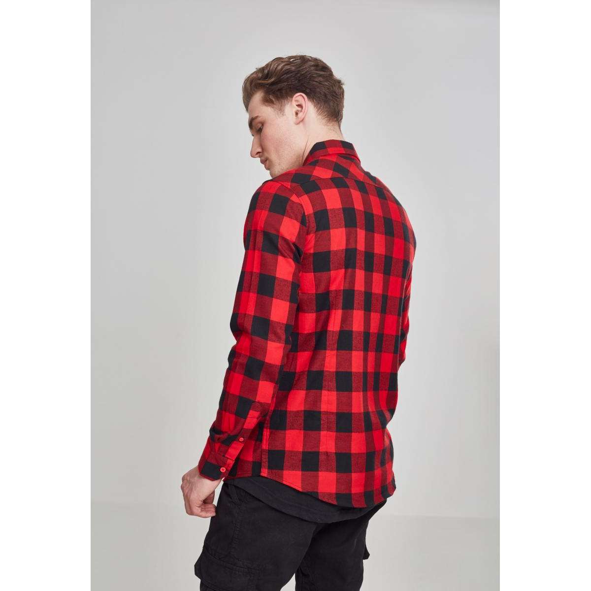 URBAN CLASSICS CHECKED FLANELL SHIRT TB297 BLACK / RED - Μαύρο / Κόκκινο - S