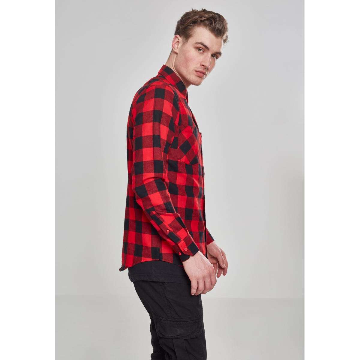 URBAN CLASSICS CHECKED FLANELL SHIRT TB297 BLACK / RED - Μαύρο / Κόκκινο - S