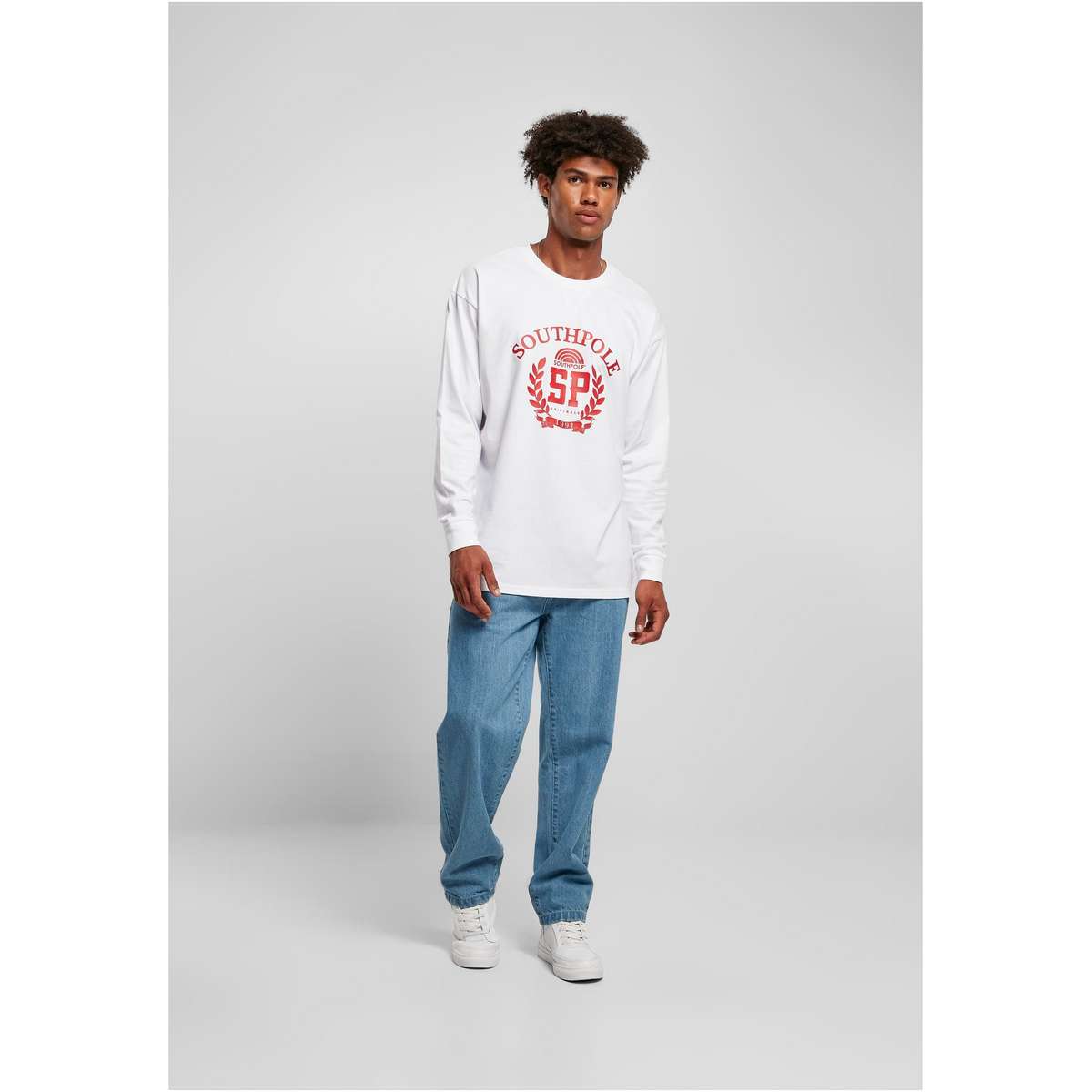 SOUTHPOLE MEN’S REGULAR FIT COTTON COLLEGE LONGSLEEVE SP181 WHITE
