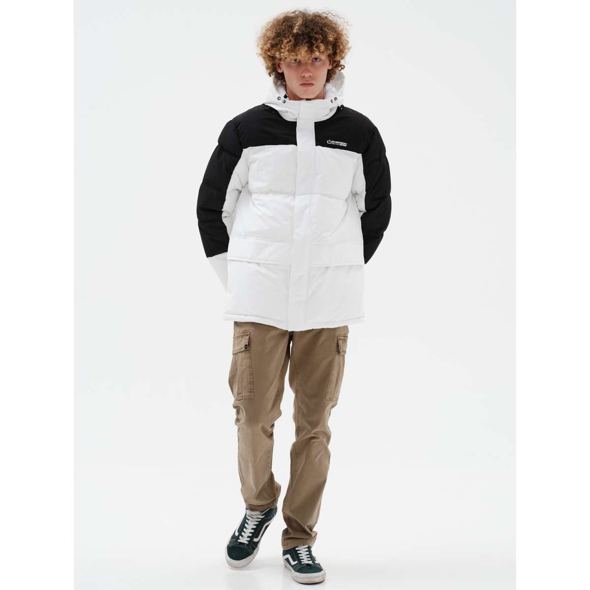EMERSON MEN’S REGULAR FIT POLYESTER ΜΠΟΥΦΑΝ PUFFER ΜΕ ΚΟΥΚΟΥΛΑ 232.EM10.57 WHITE/BLACK