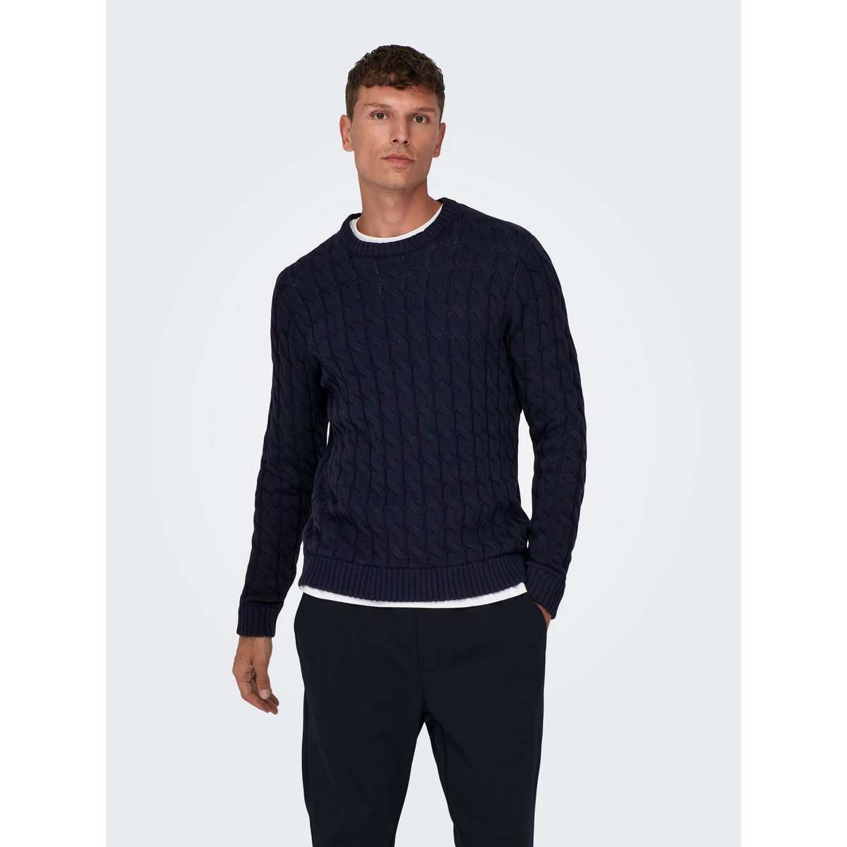 ONLY & SONS MEN’S REGULAR FIT COTTON CREW NECK PULLOVER 22026504 DARK NAVY