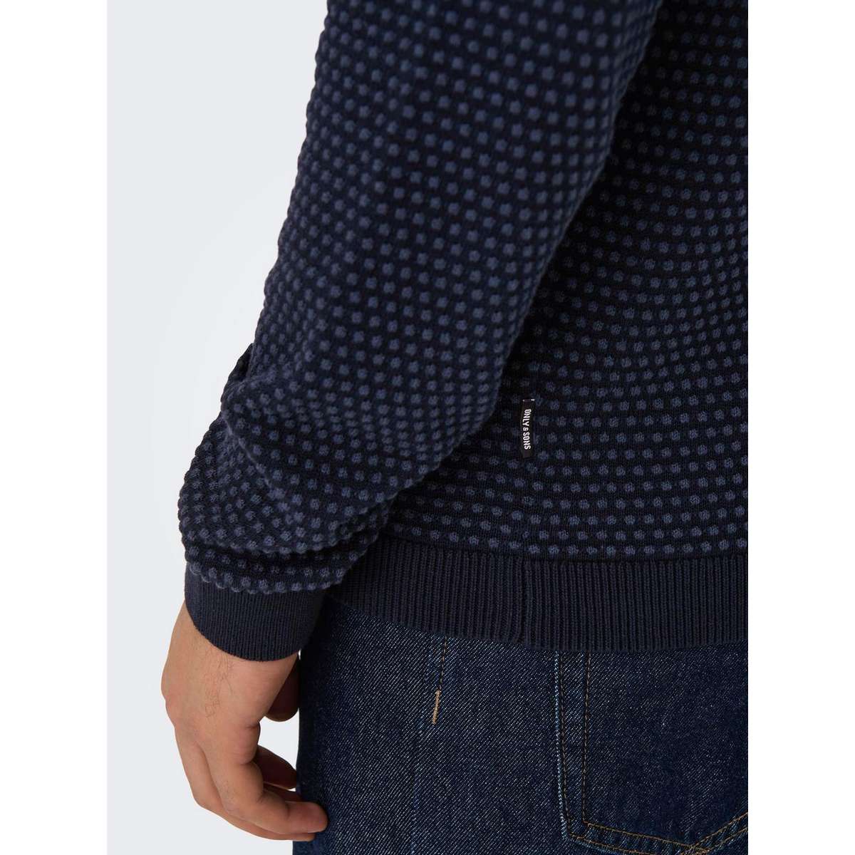 ONLY & SONS MEN’S REGULAR FIT COTTON CREW KNIT MOOD INDIGO DOTS 22027602 NAVY BLAZER