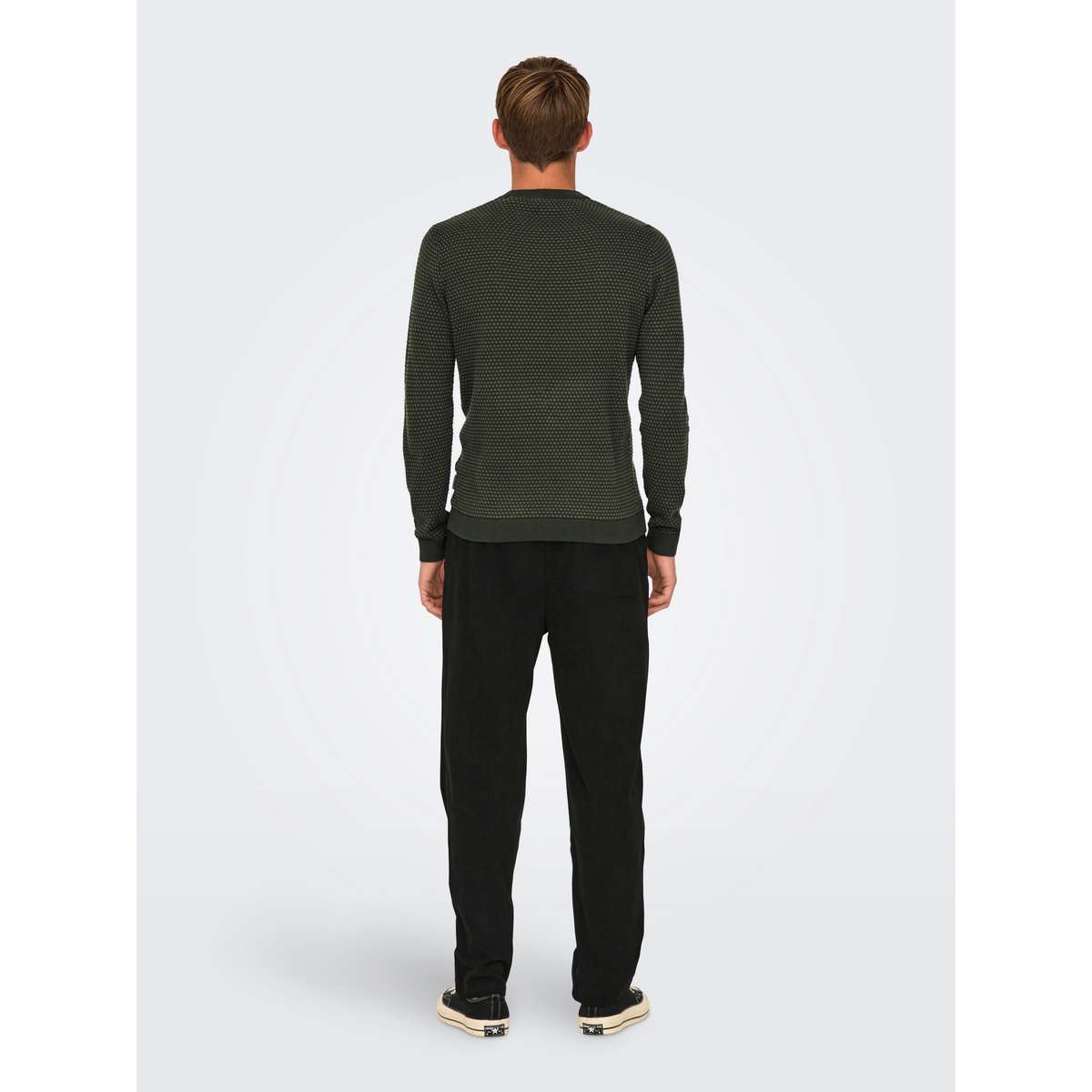 ONLY & SONS MEN’S REGULAR FIT COTTON CREW KNIT MOOD 22027602 ROSIN FOREST NIGHT DOTS 