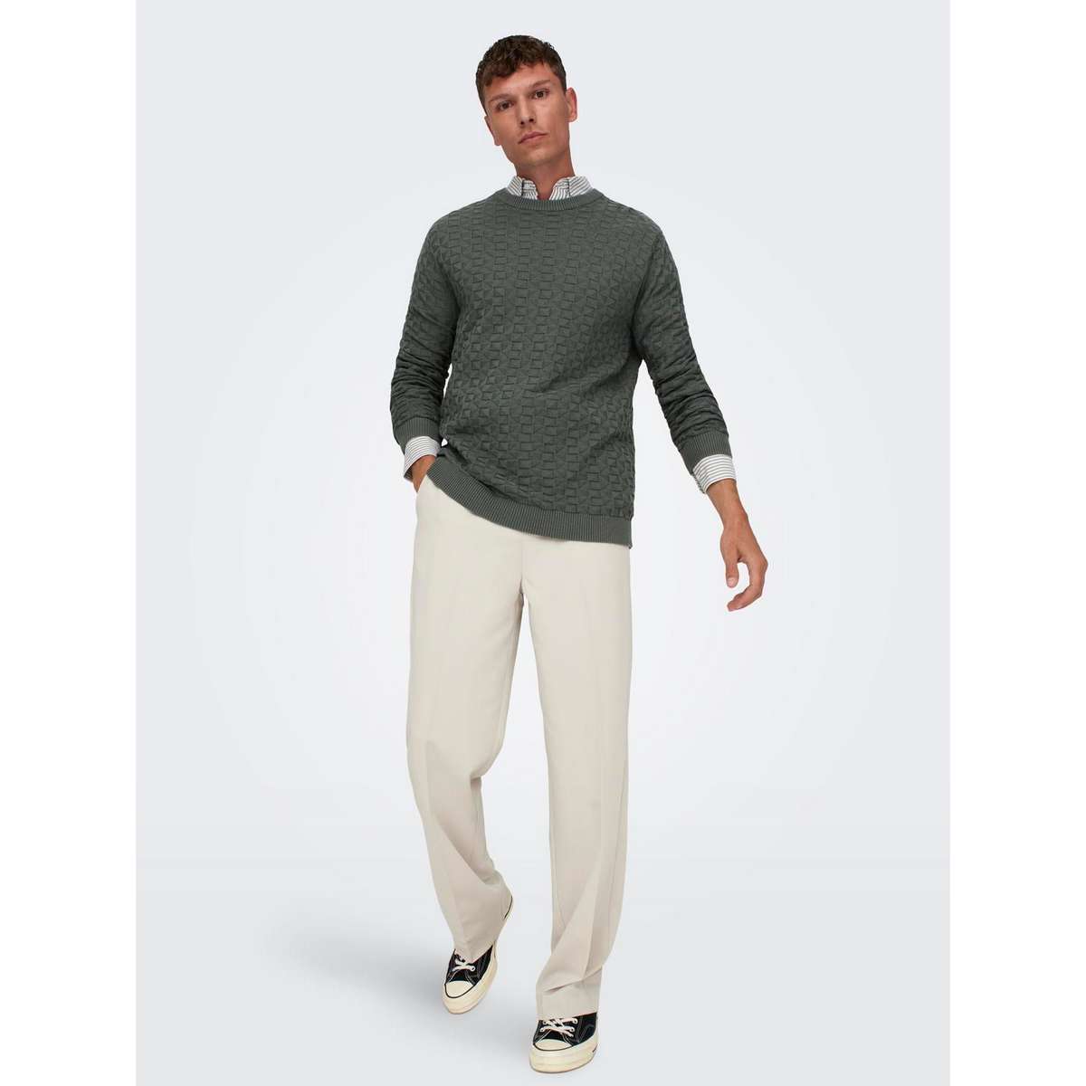 ONLY & SONS MEN΄S REGULAR FIT COTTON CREW NECK PULLOVER 22026559 CASTOR GREY