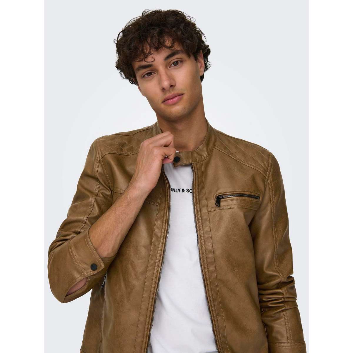 ONLY & SONS MEN’S REGULAR FIT PU LEATHER JACKET 22011975 MONKS ROBE