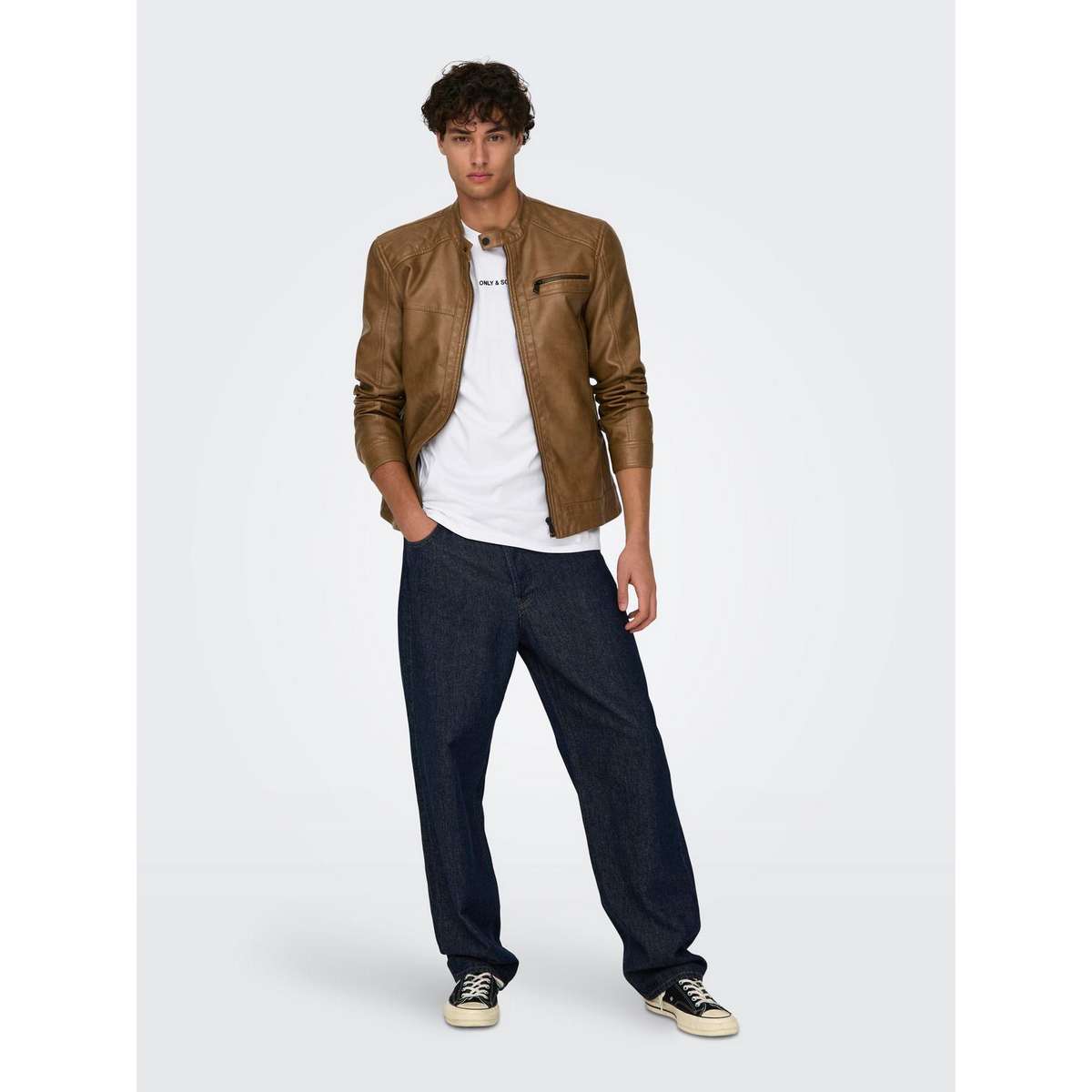 ONLY & SONS MEN’S REGULAR FIT PU LEATHER JACKET 22011975 MONKS ROBE