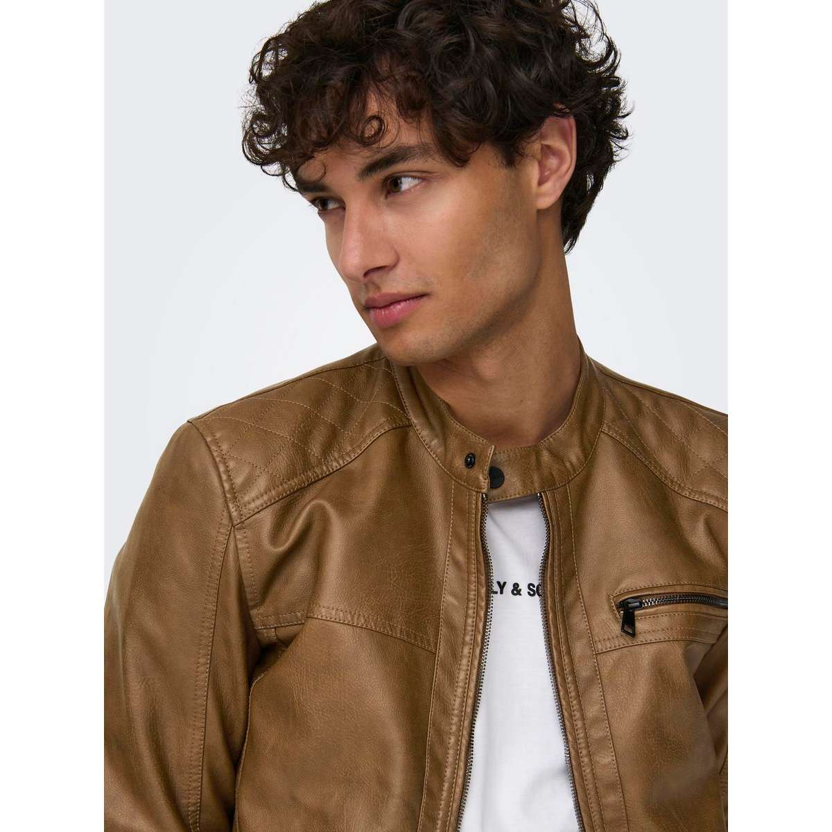 ONLY & SONS MEN’S REGULAR FIT PU LEATHER JACKET 22011975 MONKS ROBE