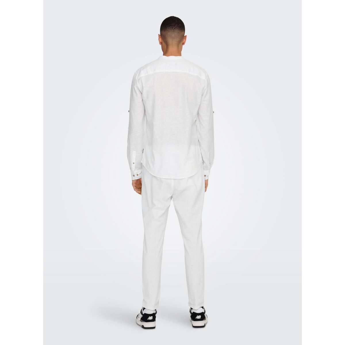 ONLY & SONS MEN΄S SLIM FIT LS HALFPLACKT LINEN SHIRT 22009883 WHITE