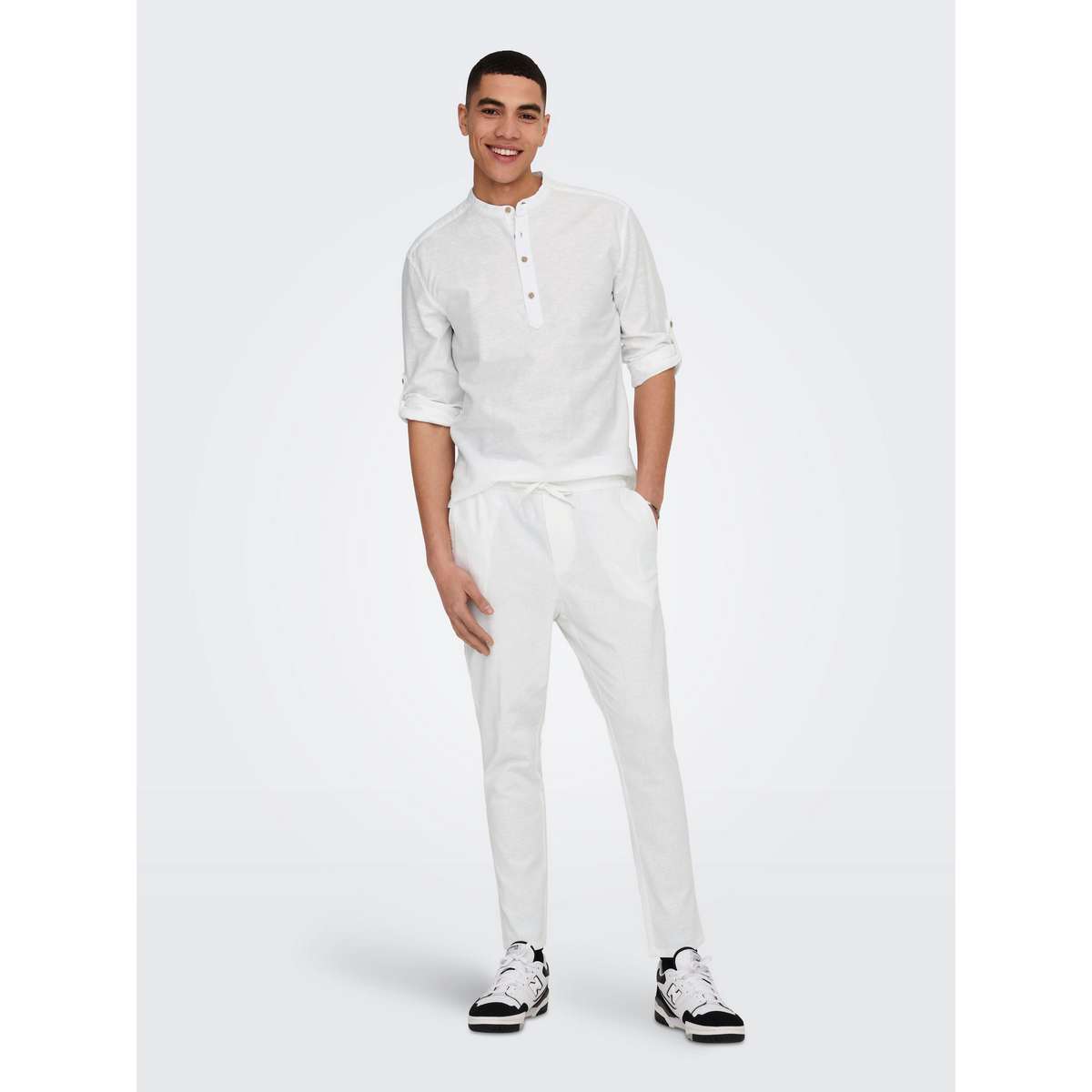 ONLY & SONS MEN΄S SLIM FIT LS HALFPLACKT LINEN SHIRT 22009883 WHITE