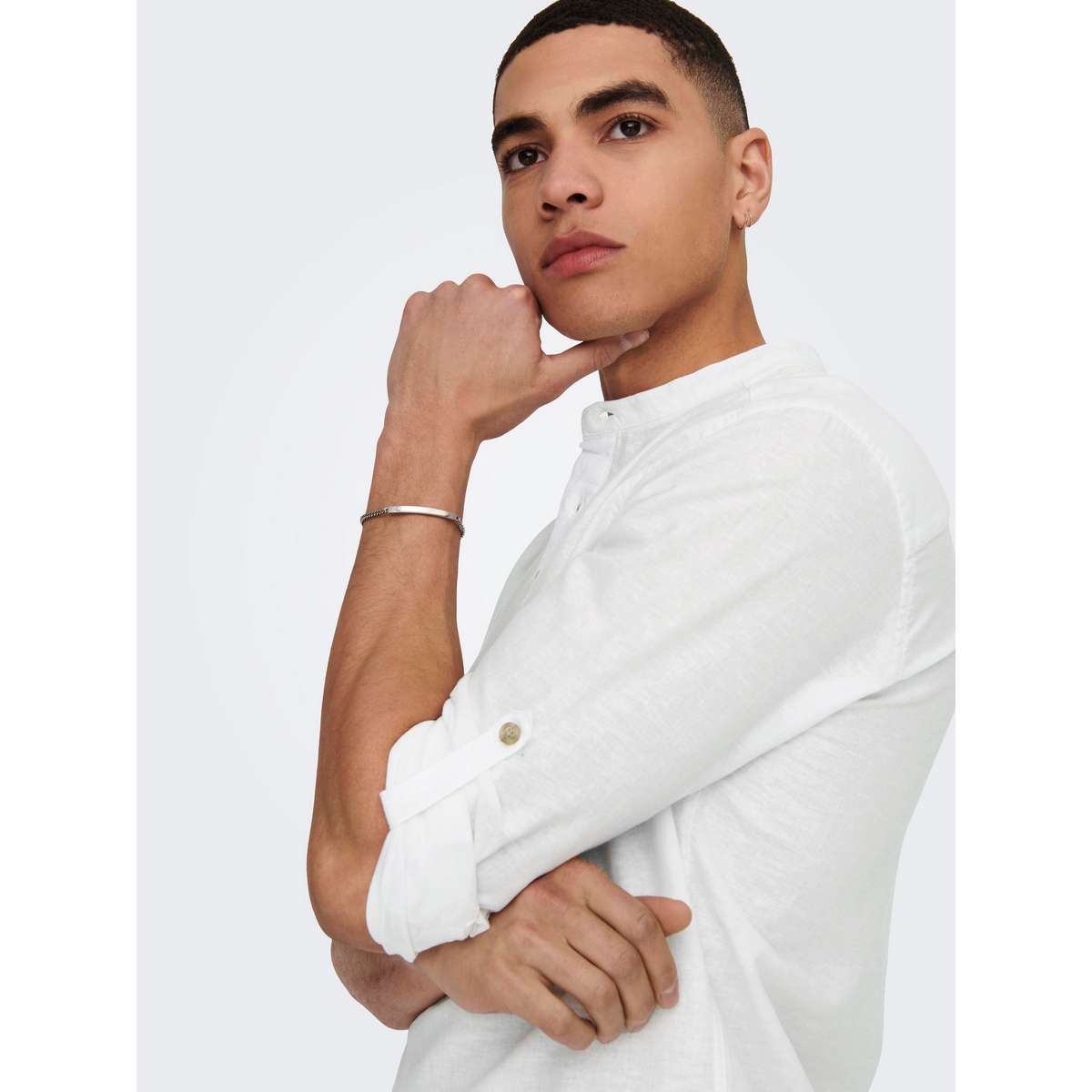 ONLY & SONS MEN΄S SLIM FIT LS HALFPLACKT LINEN SHIRT 22009883 WHITE