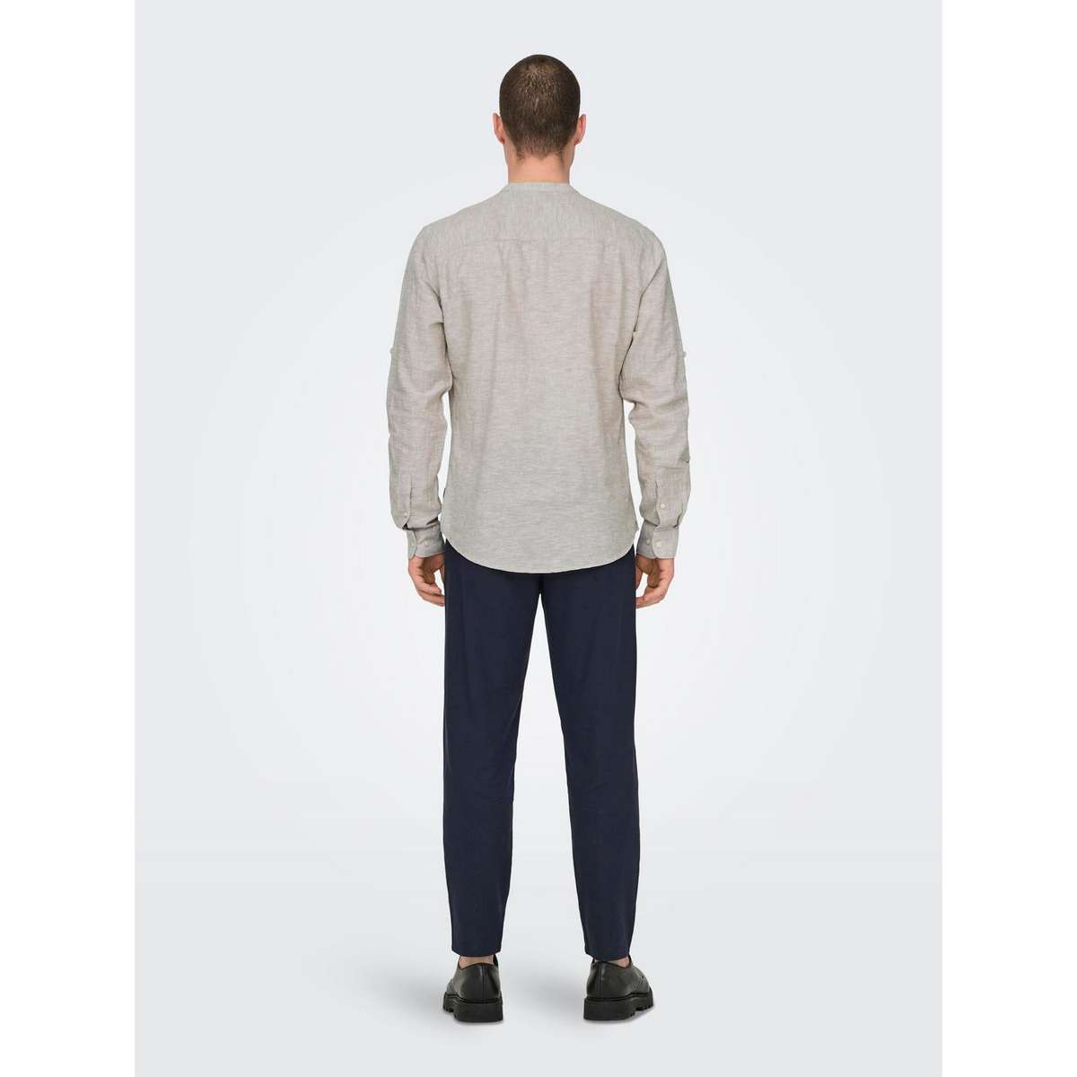 ONLY & SONS MEN΄S SLIM FIT LS HALFPLACKT LINEN SHIRT 22009883 CHINCHILLA