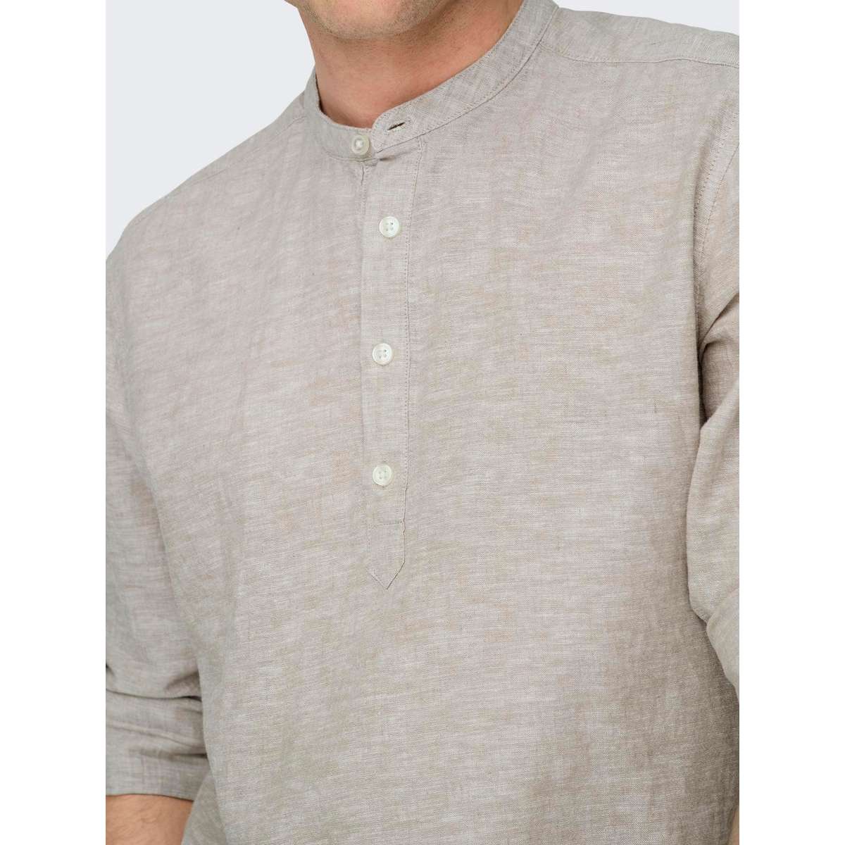 ONLY & SONS MEN΄S SLIM FIT LS HALFPLACKT LINEN SHIRT 22009883 CHINCHILLA