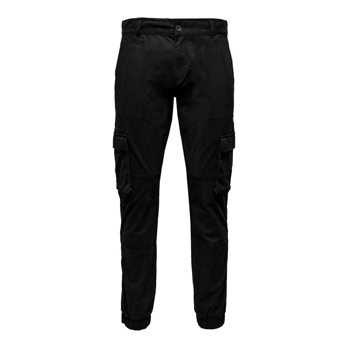 ONLY & SONS MEN΄S TAPERED FIT COTTON ELASTICATED HEMS TROUSERS 22016687 BLACK - Μαύρο - W28 L32