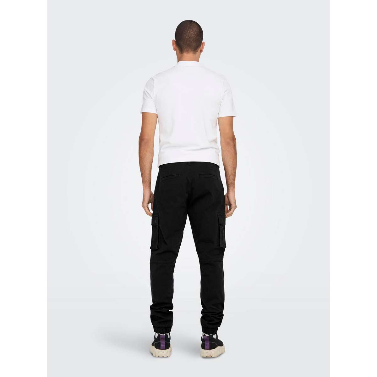 ONLY & SONS MEN΄S TAPERED FIT COTTON ELASTICATED HEMS TROUSERS 22016687 BLACK - Μαύρο - W28 L32