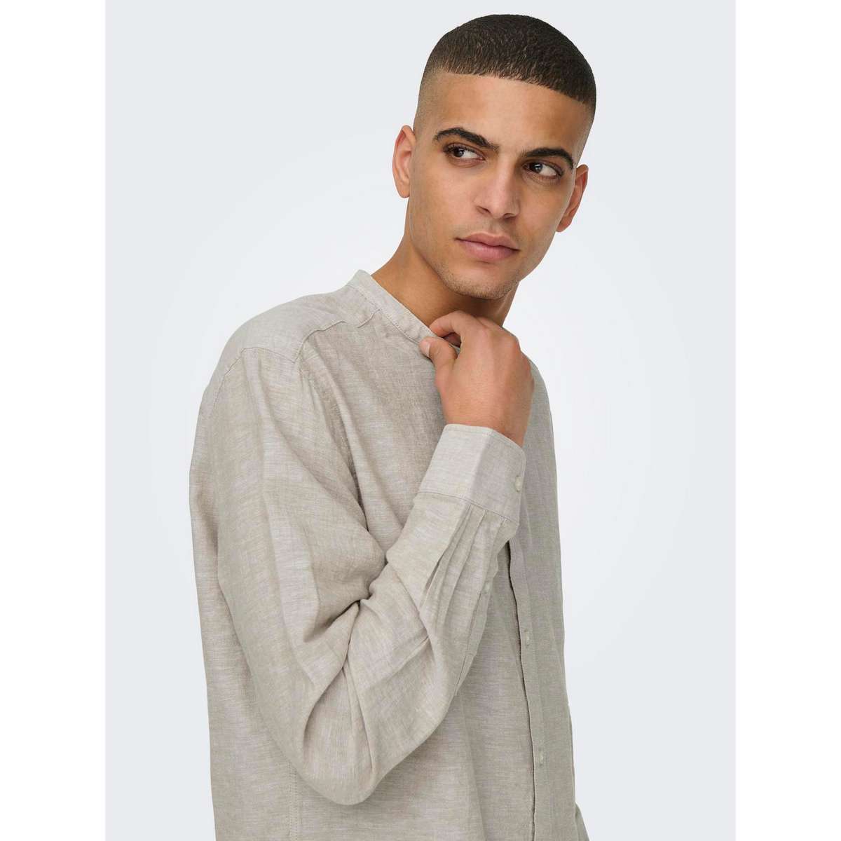 ONLY & SONS MEN’S SLIM FIT LS SOLID LINEN MAO SHIRT 22019173 CHINCHILLA