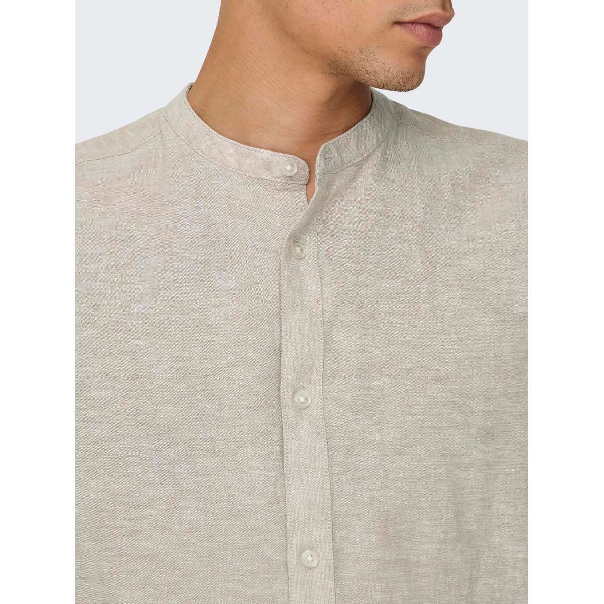 ONLY & SONS MEN’S SLIM FIT LS SOLID LINEN MAO SHIRT 22019173 CHINCHILLA