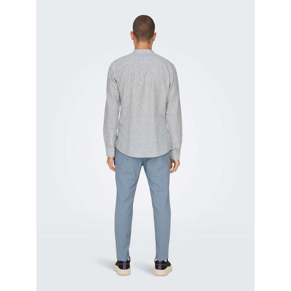 ONLY & SONS MEN’S SLIM FIT LS MAO STRIPE LINEN SHIRT 22026602 DARK NAVY