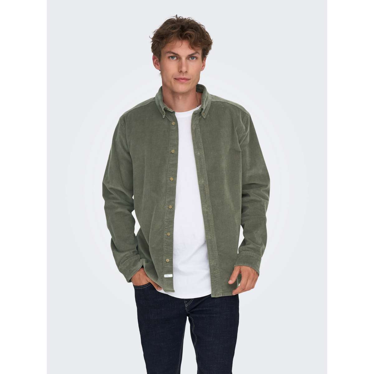 ONLY & SONS MICHAEL MEN΄S REGULAR FIT COTTON CORD STRETCH LS SHIRT CASTOR GRAY/DARK GREY