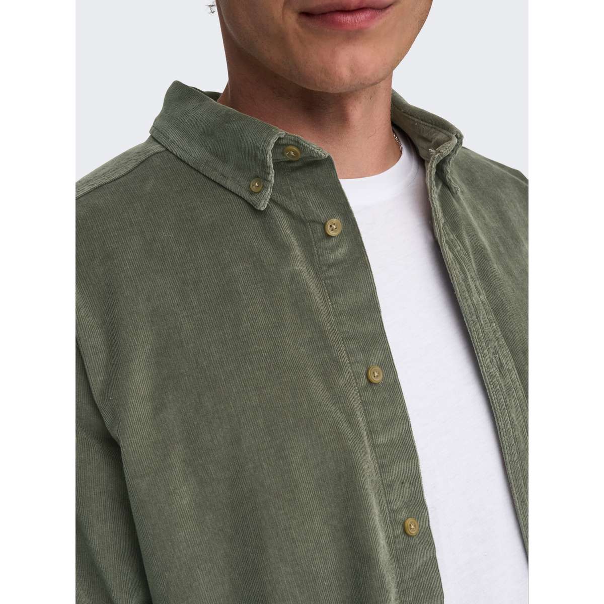 ONLY & SONS MICHAEL MEN΄S REGULAR FIT COTTON CORD STRETCH LS SHIRT CASTOR GRAY/DARK GREY