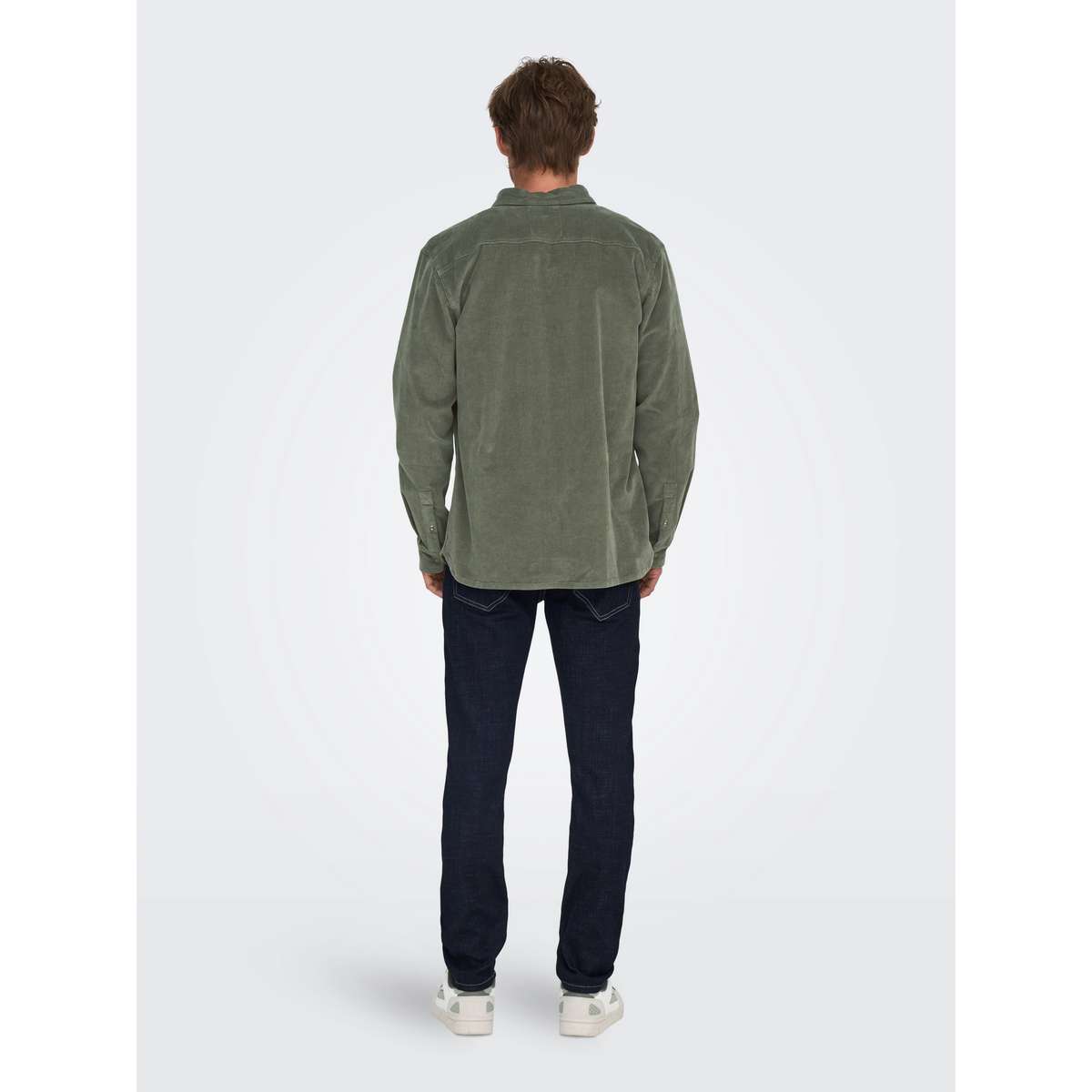 ONLY & SONS MICHAEL MEN΄S REGULAR FIT COTTON CORD STRETCH LS SHIRT CASTOR GRAY/DARK GREY