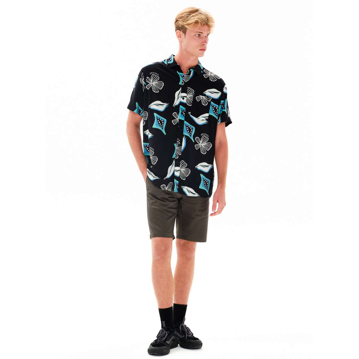 EMERSON MEN΄S REGULAR FIT VISKOSE ΚΟΝΤΟΜΑΝΙΚΟ ΠΟΥΚΑΜΙΣΟ ΜΕ ΜΟΤΙΒΟ 241.EM61.03 PR430 BLACK - Μαύρο - XXL