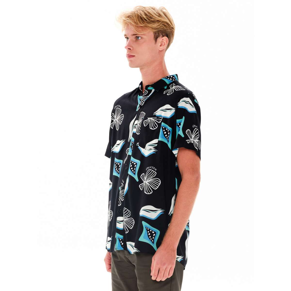 EMERSON MEN΄S REGULAR FIT VISKOSE ΚΟΝΤΟΜΑΝΙΚΟ ΠΟΥΚΑΜΙΣΟ ΜΕ ΜΟΤΙΒΟ 241.EM61.03 PR430 BLACK - Μαύρο - XXL