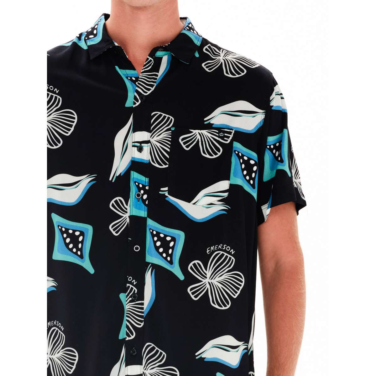 EMERSON MEN΄S REGULAR FIT VISKOSE ΚΟΝΤΟΜΑΝΙΚΟ ΠΟΥΚΑΜΙΣΟ ΜΕ ΜΟΤΙΒΟ 241.EM61.03 PR430 BLACK - Μαύρο - XXL