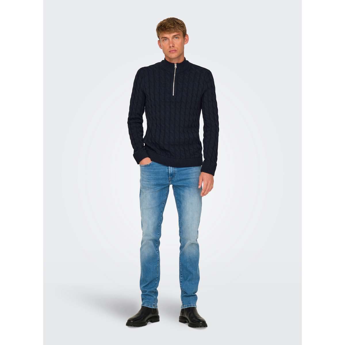 ONLY & SONS MEN΄S REGULAR FIT COTTON KICKER LIFE HALF ZIP KNIT 22031012 DARK NAVY