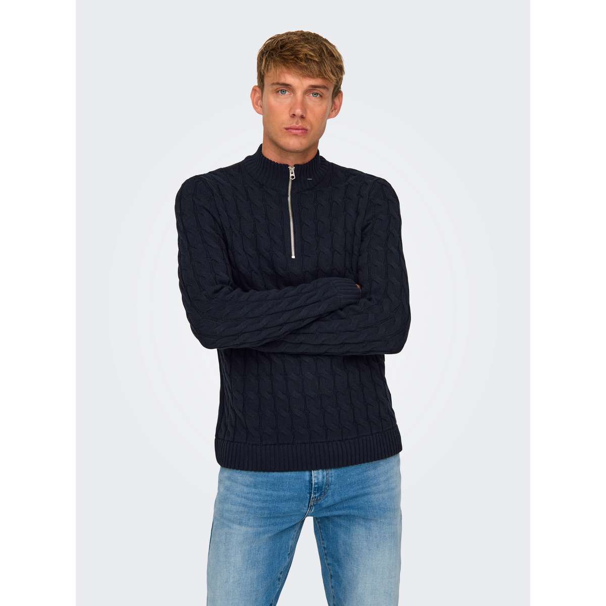 ONLY & SONS MEN΄S REGULAR FIT COTTON KICKER LIFE HALF ZIP KNIT 22031012 DARK NAVY