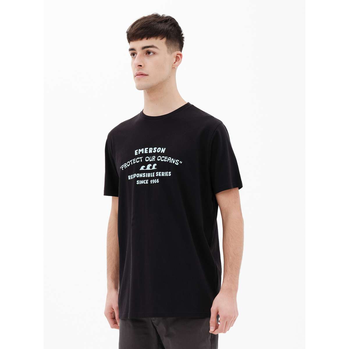 EMERSON MEN΄S REGULAR FIT COTTON ΄PROTECT OUR OCEANS΄ T-SHIRT 221.EM33.19-BLACK