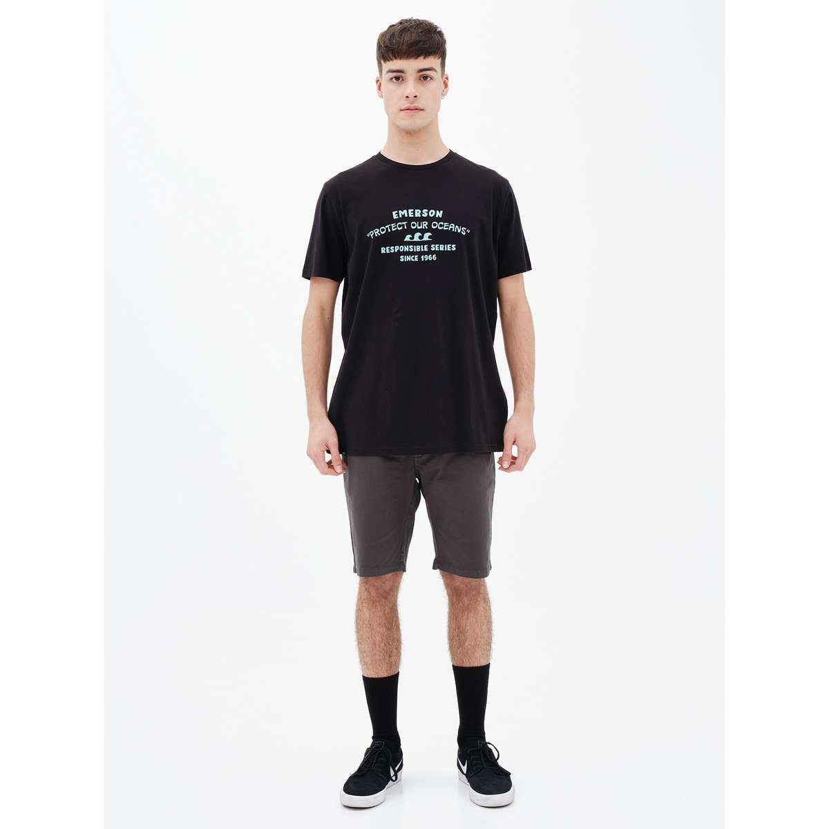 EMERSON MEN΄S REGULAR FIT COTTON ΄PROTECT OUR OCEANS΄ T-SHIRT 221.EM33.19-BLACK