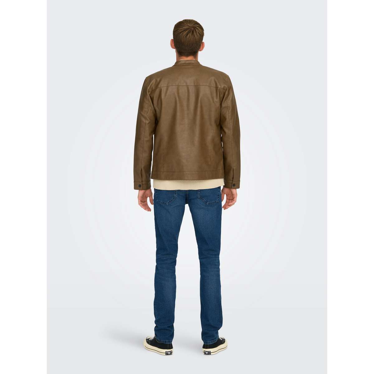 ONLY & SONS MEN΄S REGULAR FIT MIKE PU RACER JACKET 22012339 MONKS ROBE / BROWN