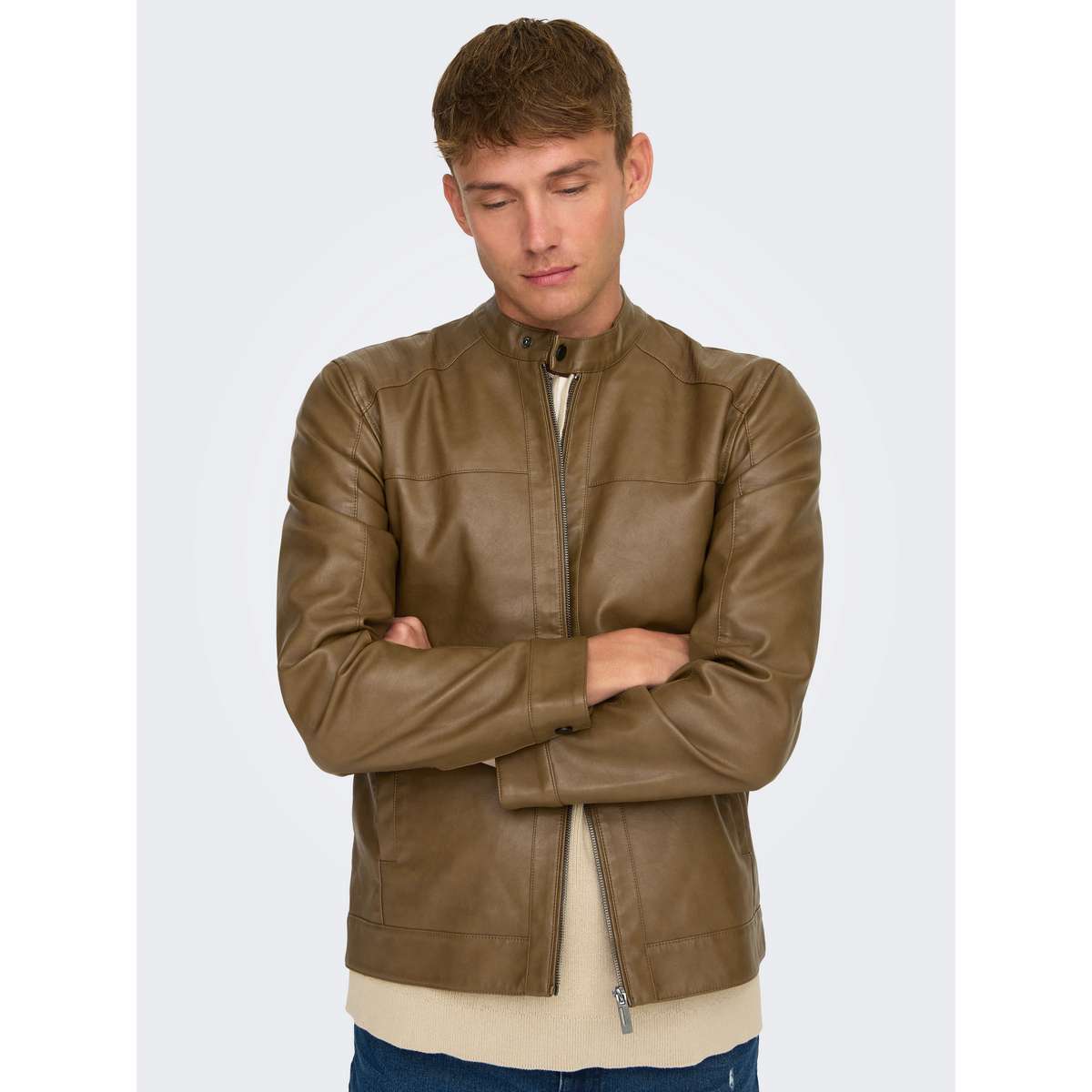 ONLY & SONS MEN΄S REGULAR FIT MIKE PU RACER JACKET 22012339 MONKS ROBE / BROWN