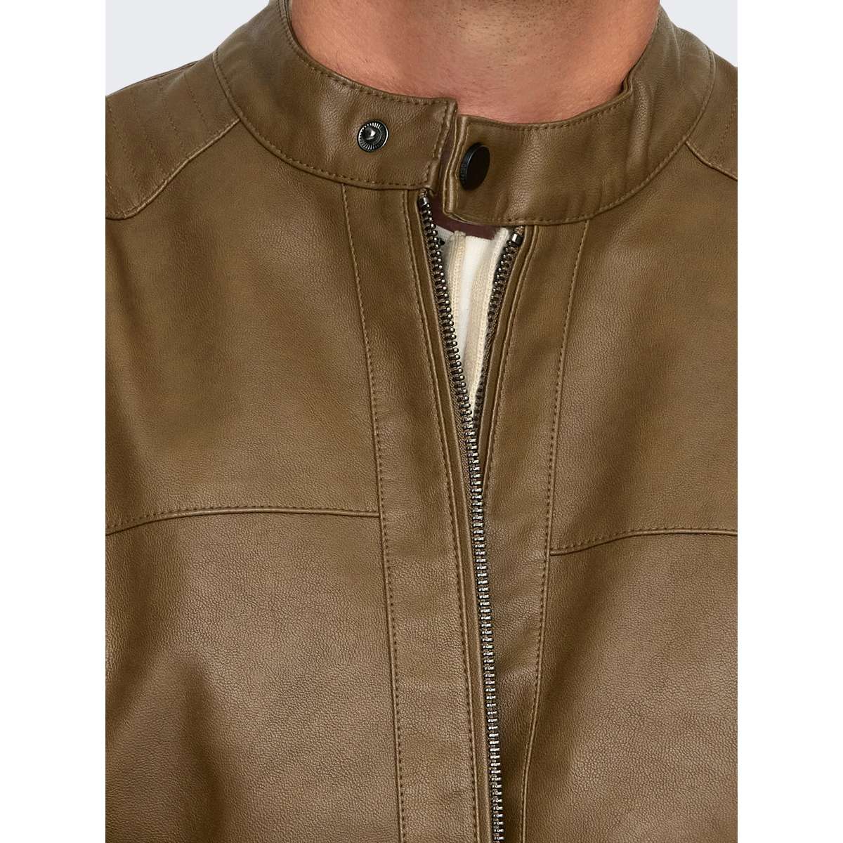 ONLY & SONS MEN΄S REGULAR FIT MIKE PU RACER JACKET 22012339 MONKS ROBE / BROWN